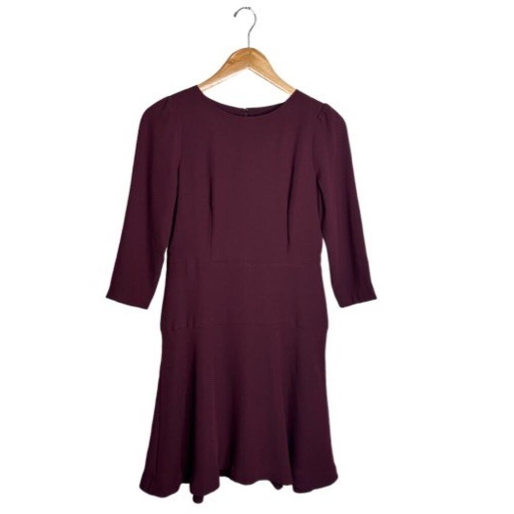 Ann Taylor Demure Dress Office Ponte Fluted Hem Merlot Size Petite 0